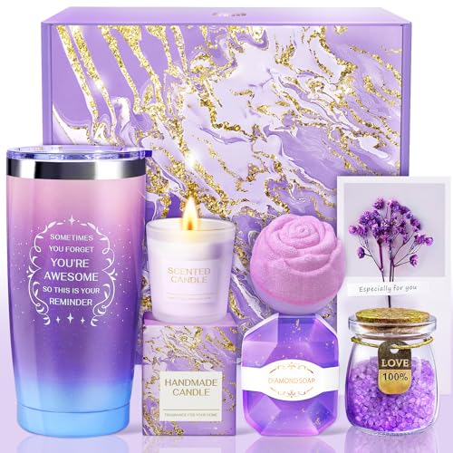 Christmas Gifts for Women, Birthday Gifts for Women, Christmas Gifts for Mom Spa Gifts for Wife, Girlfriend, Sister Christmas Gift, Gift Set Idea for Her-Purple Gift Basket