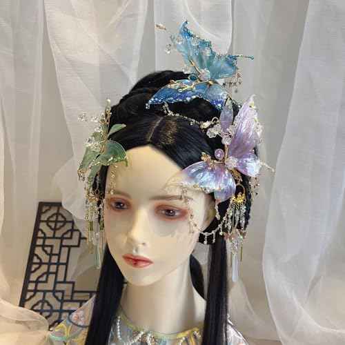 Large Fairy Wing Hair Clips, Butterfly Tears Tassel Hair Clip, 3D Moving Wings Hair Clips, Suitable for Christmas gifts, weddings, Butterfly & Beaded Design Hairs Claws for Hairstyles (Green)