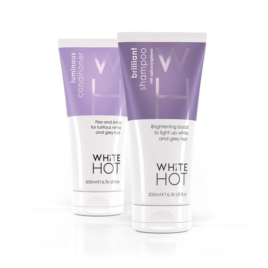 White Hot Brighten Duo: Brilliant Shampoo & Luminous Conditioner 200ml, lights up white & grey hair, banishes brassy tones, purple shampoo