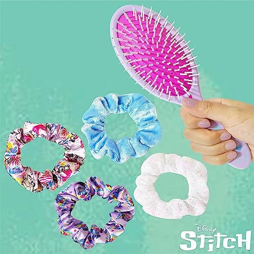 LUV HER Lilo & Stitch Hair Accessory 5 Pcs Set - 1 Regular 9 inch Stitch Hairbrush & 4 Scrunchies - Detangling Brush - Elastic Hair Ties Ropes for Girls, Ages 3+