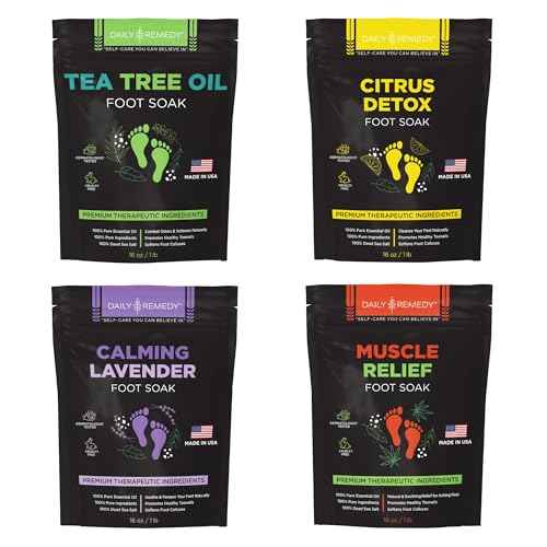 DAILY REMEDY Foot Soak Salts- Variety Pack of 4- Tea Tree Oil, Muscle Relief, Calming Lavender & Citrus Soak- For Foot Pain, Soreness, Athlete¡¯s Foot, Odors, Calluses-Made In USA