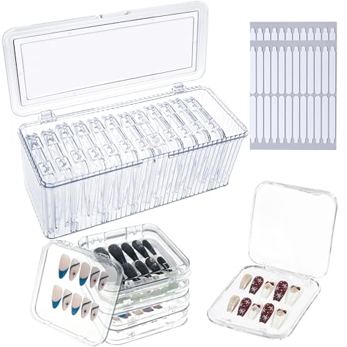 Press on nail storage 12 PCS Acrylic Nail Storage Box - Portable Versatile Organizer for Press - On Nails, Jewelry and More with 60 Pcs Adhesive Double Sided Tape