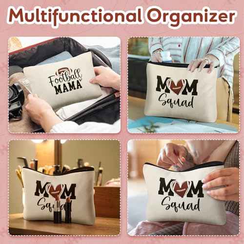 Kacctyen 9 Pcs Football Mom Gifts Cosmetic Bags Football Accessories for Women Ball Player Team Mom Appreciation Gift Makeup Bag Travel Zipper Pouch for Ball Sports Lover Birthday Christmas Gift