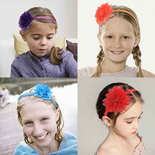 XIMA Headbands for Girls,Chiffon Flower Hairbands with Teeth for Kids Teens Children Hair Accessoies Pack of 15