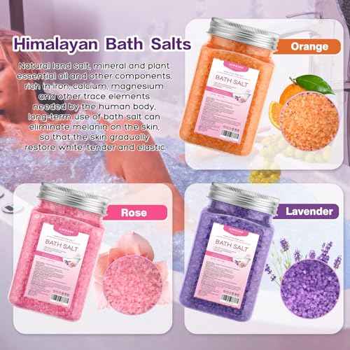 Bath Salt 3 Pack Kit Himalayan Pink Salt Foot Soak Lavender Orange Rose Scent Tea Tree Oil Epsom Salt Bubble Bath for Women Dead Sea Salt Moisturizing Skin Softens Calluses Mom Bath Sea Salt