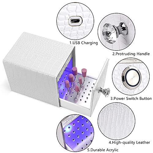 Yokilly Nail Drill Bit Holder,Blue UV Light Box for Grinding Heads Dustproof Stand Displayer Acrylic 48 Holes Nail Salon Organizers Manicure Tools with USB Charging(Not Inlcude Drill Bits)