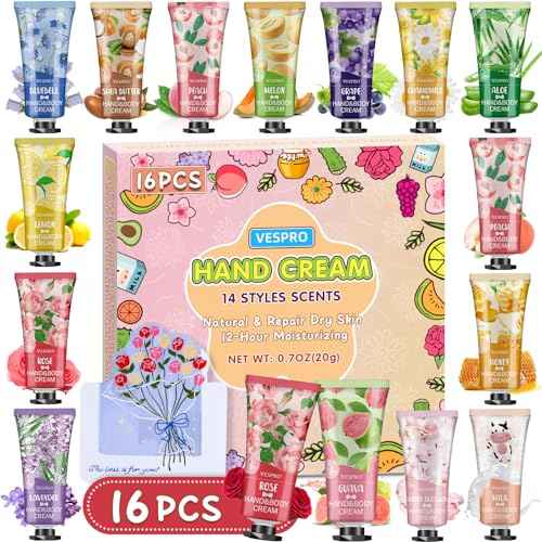 16 Pack Hand Cream Set, Stocking Stuffers for Women, Bridesmaid Gifts, Bulk Hand Lotion Travel Size for Dry Cracked Hands, Mini Hand Lotion for Thank You Gifts and Christmas Gifts with a Greeting Card