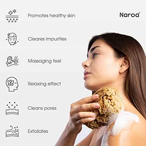 Naroa Massage Natural Shower Sponge Large | Unbleached Body Scrubber Puff | Bath Sea Loofah for Healthy Skin | Sustainable Plastic Free (L)