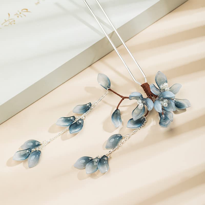 Flower Petal Hairpin with Pearl Tassels | Handmade Metal Hair Clip for Women & Girls