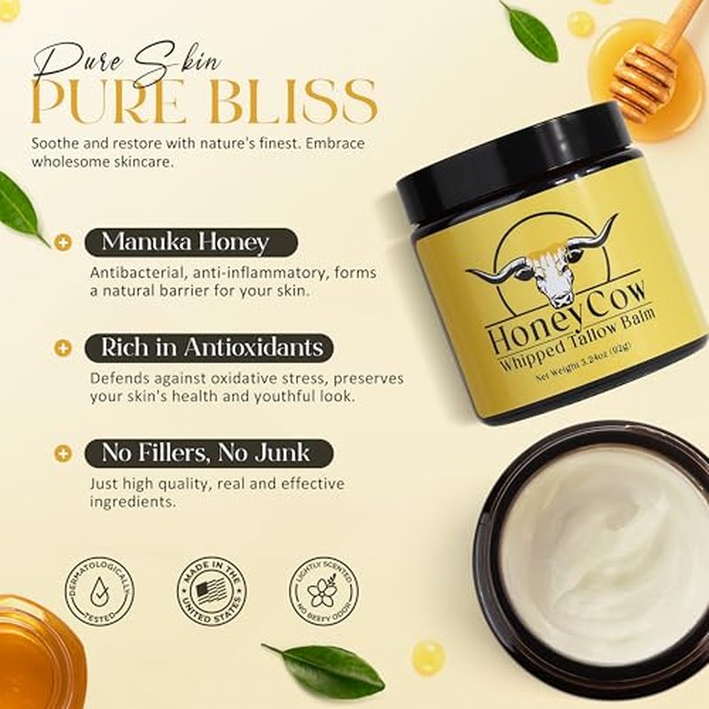 4oz Beef Tallow for Skin & Face | 100% Grass-Fed Tallow Face Moisturizer | Natural Beef Tallow Balm for Sensitive Skin