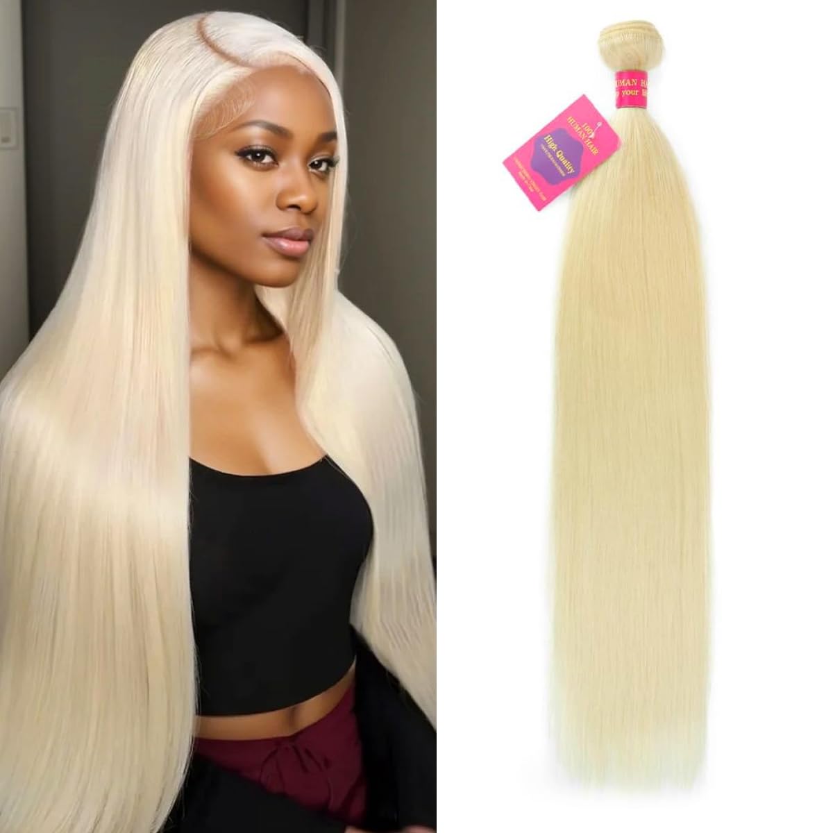 Human Hair Bundles - 14 Inch Blonde Straight 100% Unprocessed Brazilian Virgin Hair Weave Extensions | 1 Bundle, 100g