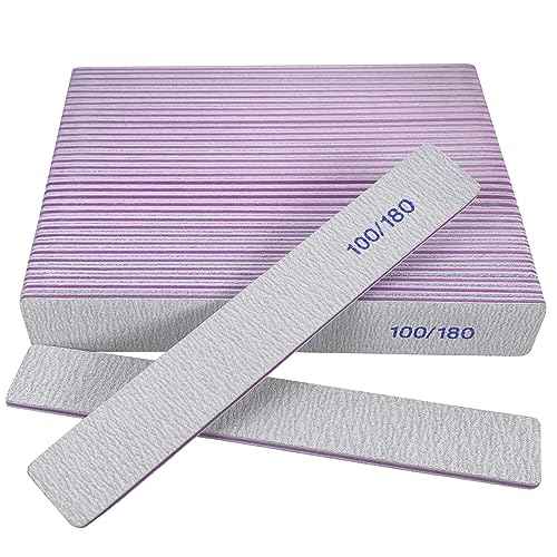 Nail Files (24 Pack), 100/180 Grit Emery Boards Nail File for Natural Nails and Acrylic Nails, Double Sided Emory Boards limas para unas acrilicas Profesional Fingernail Filer Reusable Manicure Gray