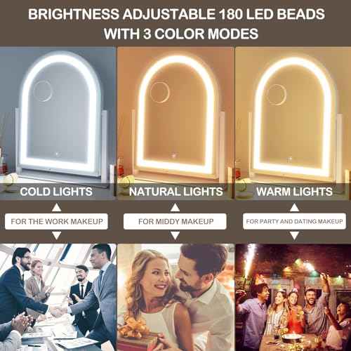 Arched Makeup Vanity Mirror with Lights 17.2" Large LED Lighted Mirror, Hollywood Make Up Mirror with Lighting, Smart Touch,Detachable 5X Magnification 360¡Æ Rotation, (Gold,Gift Box)