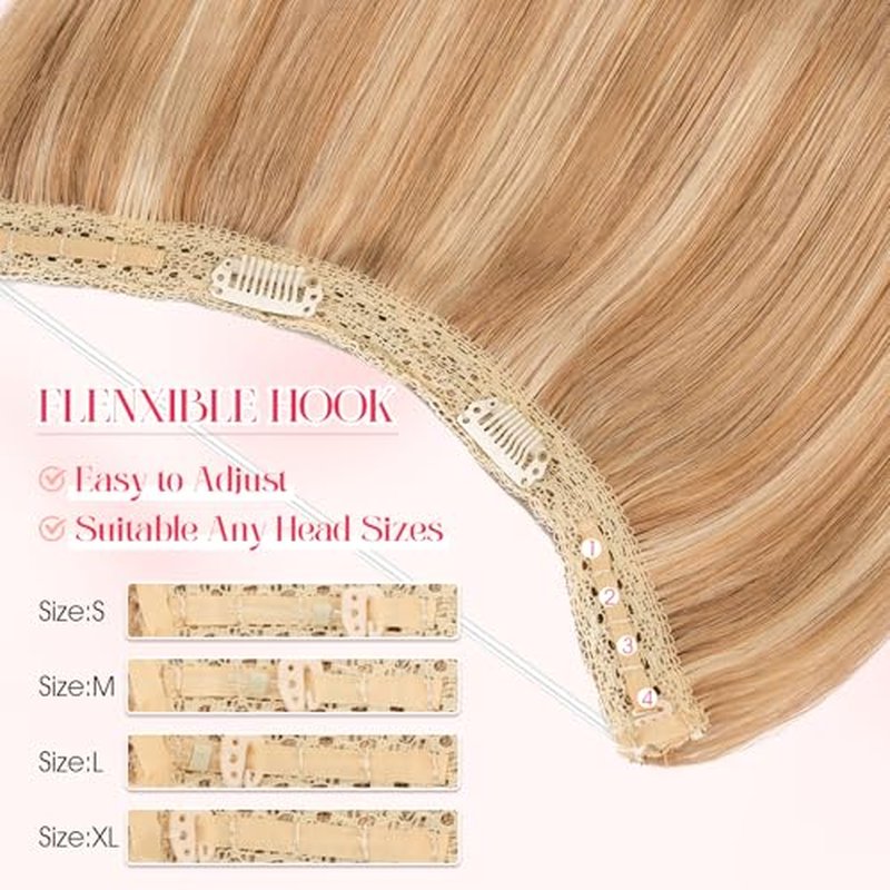 Rich Choices Halo Hair Extensions Real Human Hair Remy Hairs Halo Extension for Women Invisible Wire One Piece Clip in Hairpiece 16 Inch Straight-#12P613 Golden Brown Highlight Bleach Blonde