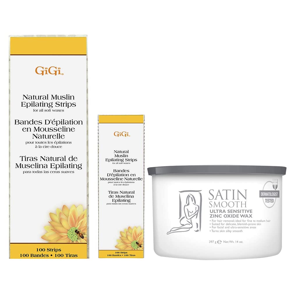 Gigi Solution - Gigi Small & Large Muslin Strips and Satin Smooth Zinc Oxide Hair Removal Wax
