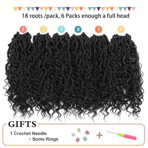 Goddess Locs Crochet Hair 12 Inch Faux Locs Crochet Hair 6 Packs Pre Looped Crochet Hair for Black Women, Boho Crochet Locs with Curly Ends 1B