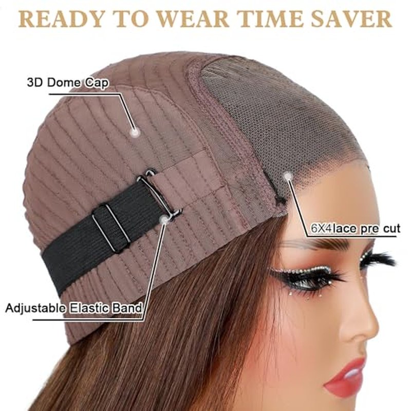 Chocolate Brown Body Wave Glueless Wig Human Hair Pre Plucked Pre Cut Glueless Lace Front Wig Ready to Wear 6x4 Body Wave 180% Density Closure Wig Natural Hairline (#4 Brown, 14 Inch)