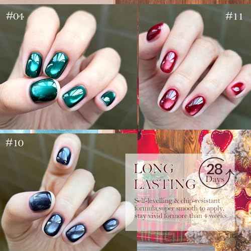 Cat Eye Gel Nail Polish Set, 12 Colors Velvet Cat Eye Gel Polish Magnetic Cateye Glass Effects Fall Winter Christmas Color Professional Use for Salon