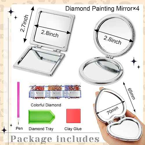 Marsui 4 Pcs Diamond Painting Compact Mirror DIY Painting Pocket Portable Folding Purse Mirror for Women Diamond Art Mom Gifts for Mother's Day Nurse Week Party Favors(Animal Skin)