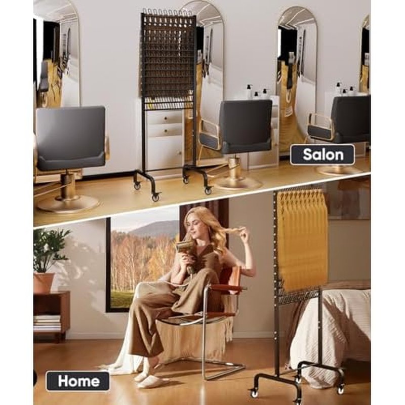 150 Pegs Braiding Hair Rack, Adjustable Hair Separator Stand with Wheels, Hair Extension Holder for Hair Stylists, Braiders, Home, Salon, Beauty School, Black