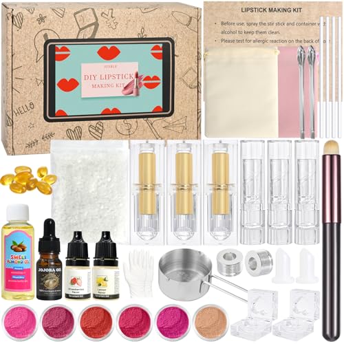 Lipstick Making Kit- 47Pcs DIY Matte Velvet Lipstick Set, Lip Gloss Kit, Make Your Own Lip Stain Kit with Beeswax Long-Lasting Quick-Drying Non-Stick Cup Lip Makeup Gift Kit for Women Beginner