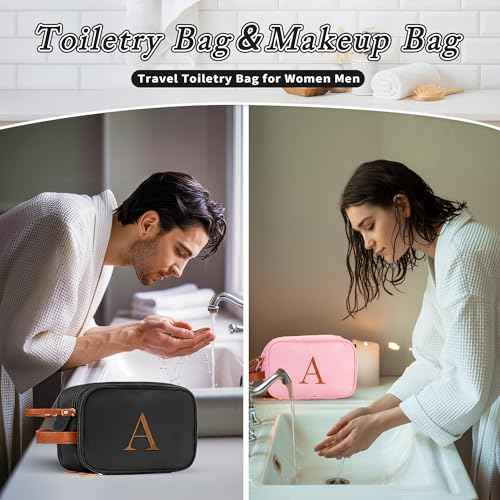 YOOLIFE Travel Toiletry Bag - Toiletry Bag for Men Women | Personalized Gifts for Women Me, Travel Essentials Toiletries Water Resistant Dopp Kit Letter A Black
