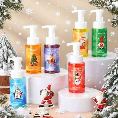 6 Pack Gentle Foaming Hand Soap Skin with Pump Care with Essential Oils Moisturizing Liquid Hand Wash for Kitchen Bathroom Students Teacher Staff Gift 8.75 Fl. oz (6 Colors,Christmas)
