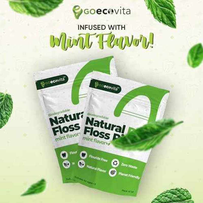 Biodegradable Dual Thread Floss Picks - Natural Straw Wheat Handle | Tight Gap Dental Flossers for Adults | Gentle on Gums & Teeth | Eco Friendly, Vegan, Natural (100 Pack, Mint)