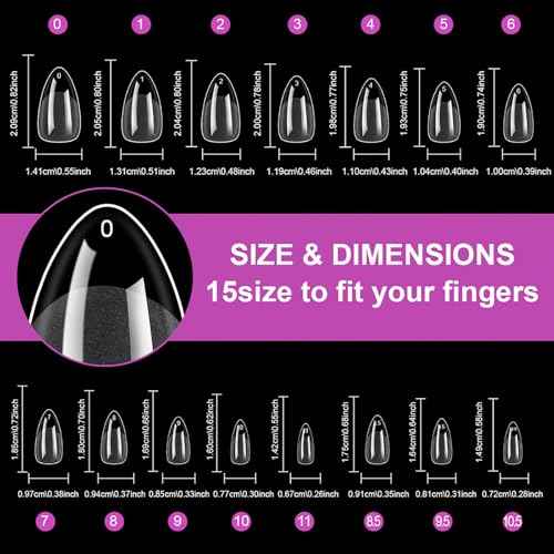 Women Nail Tips Decoration Set, 300pc Extra Short Almond Nail Tips Clear Fake Nails Kit Full Cover XS Short Almond Press Acrylic Nail Kit with Nail Sticker Decal Decoration Kit for Nail Extension