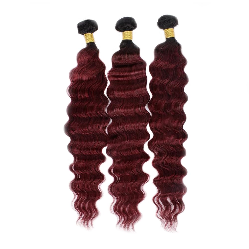 Burgundy Bundles Human Hair Ombre Deep Wave Human Hair Bundles 1B99J Red Bundle 12 14 16 Inch Burgundy Loose Deep Wave Bundle Unprocessed Brazilian Hair Extensions 300G