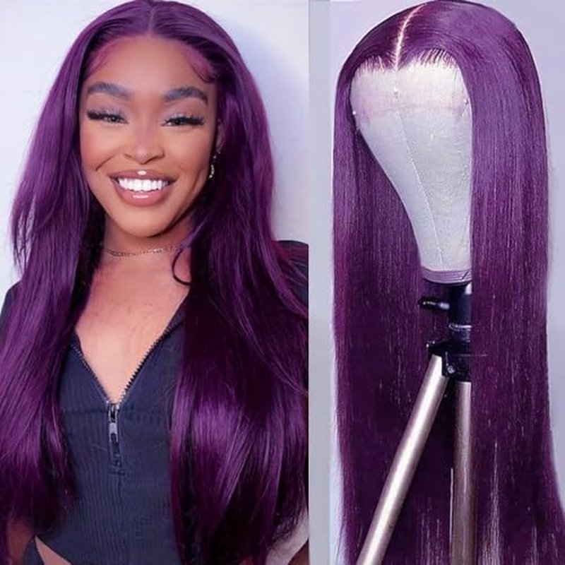 Aubree Glueless Lace Front Wig - Dark Violet Purple Silky Straight Synthetic Hair | Heat Resistant, Pre Plucked Natural Hairline | Ready-to-Wear for Black Women