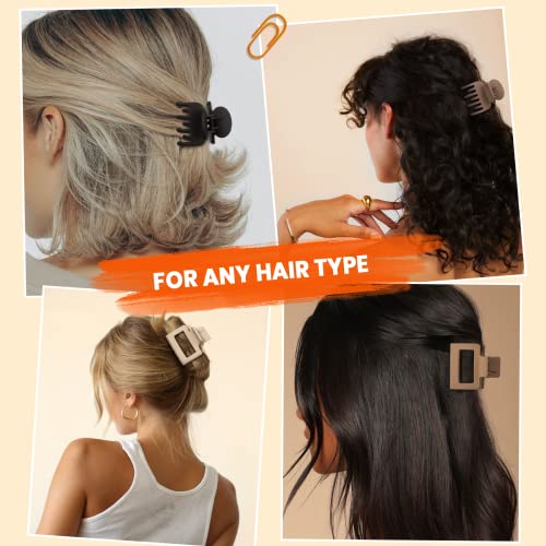 Matte Hair Clips for Women and Girls - Rectangle and Double Row Small Claw Clips for Thin/Medium Fine Hair - Nonslip Jaw Clips (Beige, Khaki, Brown, Black)