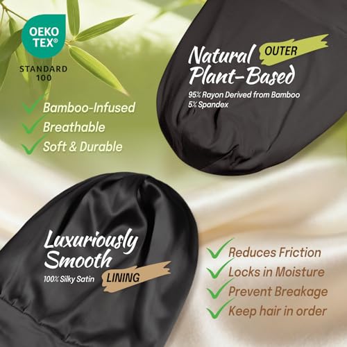 Large Satin Bonnet for Men Sleeping: Loc Cap Dreadlocks for Curly Braids Wave, Silky for Frizzy Hair Smooth, Adjustable No Slip Black