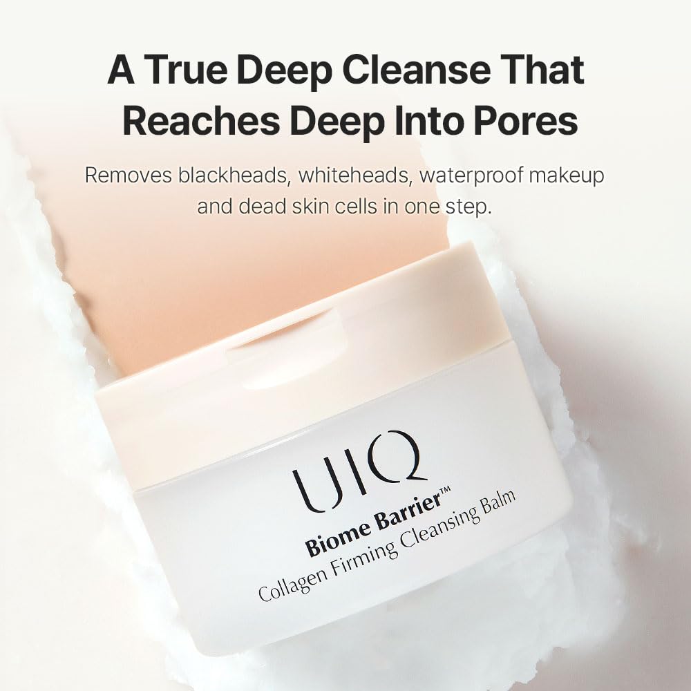 UIQ Biome Barrier Collagen Firming Cleansing Balm, Deep Pore & Waterproof Makeup Remover, Microbiome Skincare, 100ml / 3.38 fl.oz