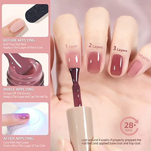 GAOY Rose Garden Jelly Gel Nail Polish of 6 Transparent Nude Red Pink Brown Colors Sheer Gel Polish Kit for Salon Manicure and Nail Art DIY at Home