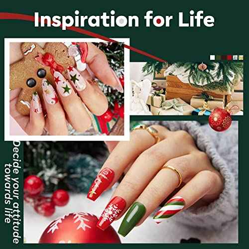 modelones 6 Color Christmas Gel Polish Nail Art Liner Set White Red Green Brown Glod Silver Glitter Sparkle for French Tip Swirl Nails with Thin Brush Soak Off Winter Holiday Manicure Gift for Women