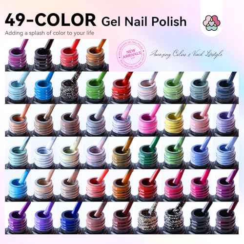 SAVILAND 49 Colors Gel Nail Polish Set: 53 PCS All Season Gel Nail Polish Christmas Sheer Glitter Solid Charm Colors with Base Gel Glossy Matte Top Manicure Gel Nail Polish Set Gift for Nail Art