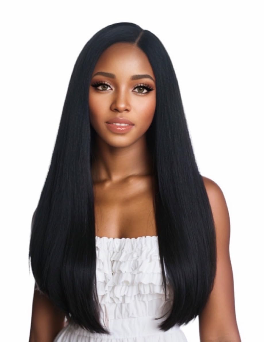 Joe Green 13x5" Free Part HD Lace Frontal Wig Synthetic Pre-Plucked Hair Straight (13x5 Natural Black Long Straight)
