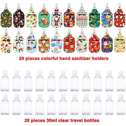 Duufin 40 Pieces Hand Sanitizer Keychain Holders Set with 20 Pieces Hand Sanitizer Holder and 20 Pieces Empty Travel Bottles