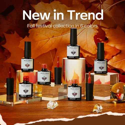 modelones Gel Nail Polish Set, 6 Colors 2025 Fall Winter Thanksgiving Maple Burnt Orange Brown Maroon Burgundy Red Glitter Gel Polish Cherry Mocha Turkey Pumpkin Color Changing Nail Polish LED Gift