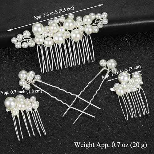 Wedding Pearl Hair Combs Set of 5 PCS - Elegant Hair Accessories for Bridal Women (Silver)