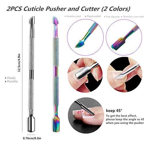 2PCS Cuticle Pusher and Cutter, Stainless Steel Dual Head Cutter and Trimmer Manicure and Pedicure Tool for Fingernails and Toenails