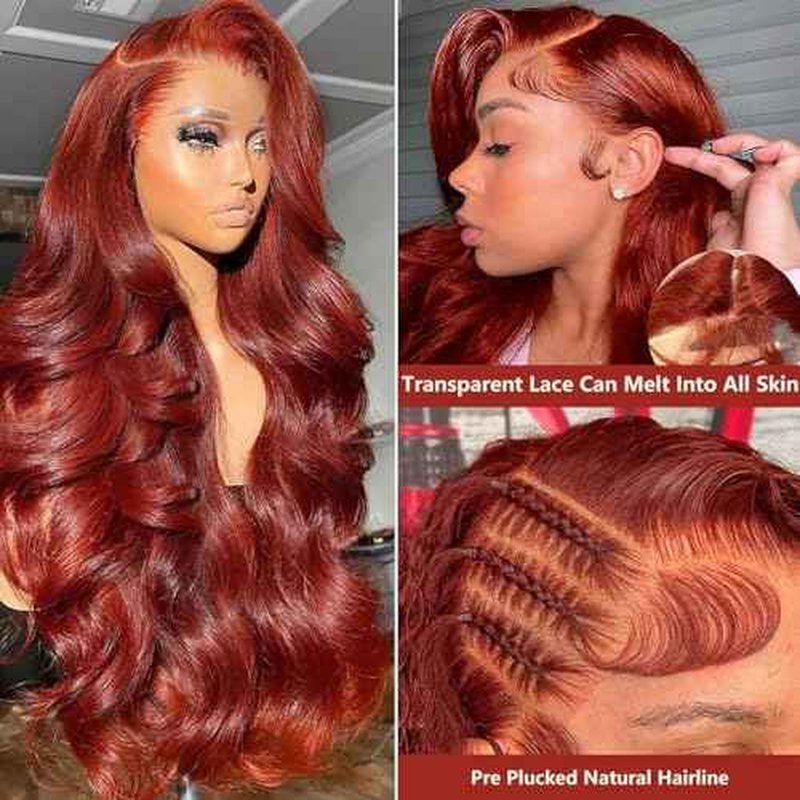Reddish Brown 360 Body Wave Lace Front Wigs Human Hair 200% Density Pre Plucked Ginger Brown Human Hair Lace Front Wigs HD Transparent 360 Lace Frontal Colored Wigs Human Hair for Women 24 inch