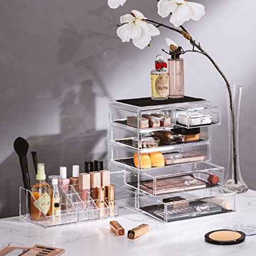 Sorbus Acrylic Makeup Organizer Set, 6-Drawer Vanity & Countertop Cosmetic Storage with Small & Wide Compartments, Clear Makeup Storage for Brushes, Lipsticks, Jewelry ? Holiday Gift for Women & Teens