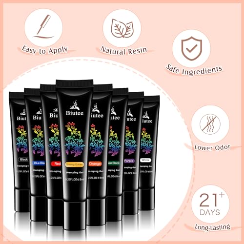 SEISSO 8 Colors Nail Stamping Polish Gels Nail Stamper Kit + 4pcs Nail Stamp Templates + 1 Peel Off Nail Tape Stamp Latex Bose Coat & Top Coat with Scraper Flower Holiday Art Design Gift DIY Manicure