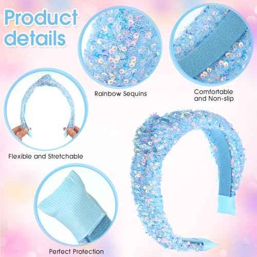 6 Pcs Sequin Knotted Headband for Girls Women Sparkly Knot Headbands Kids Rainbow Knotted Hair Bands Glitter Hair Accessories for Birthday Party Christmas