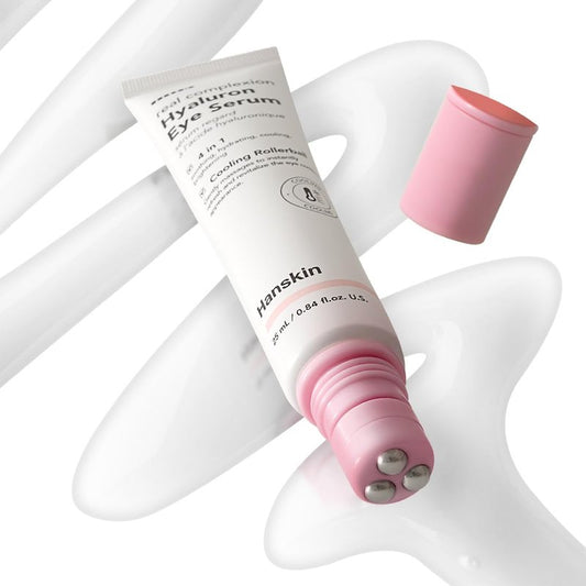 Hanskin Hyaluron Eye Serum – Korean Hydrating Eye Care | 4 Types of Hyaluronic Acid & Cooling Metal Applicator | De-Puffing, Smoothing & Brightening for Tired, Dry Skin | 0.85 fl oz