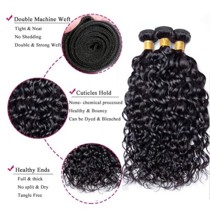 10 12 14 Inch Water Wave Bundles Human Hair 100% Unprocessed Curly Brazilian Virgin Hair Wet And Wavy 3 Bundles Human Hair Natural Black