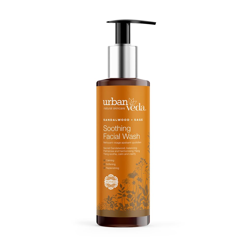 Urban Veda Soothing Facial Wash | Gentle Face Cleanser with Sandalwood Botanics | Moisturizing Face Wash for Dry Skin | For Mature & Inflamed Skin| Sensitive Skin Face Wash for Women & Men| 5.01 Fl oz