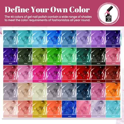 JEWHITENY 45PCS Gel Nail Polish Kit with U V Light LED Nail Lamp 40 Colors Set Manicure Nail Gel Kit